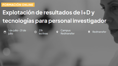 Formació online Redtransfer: Explotación de resultados de I+D y tecnologías para personal investigador